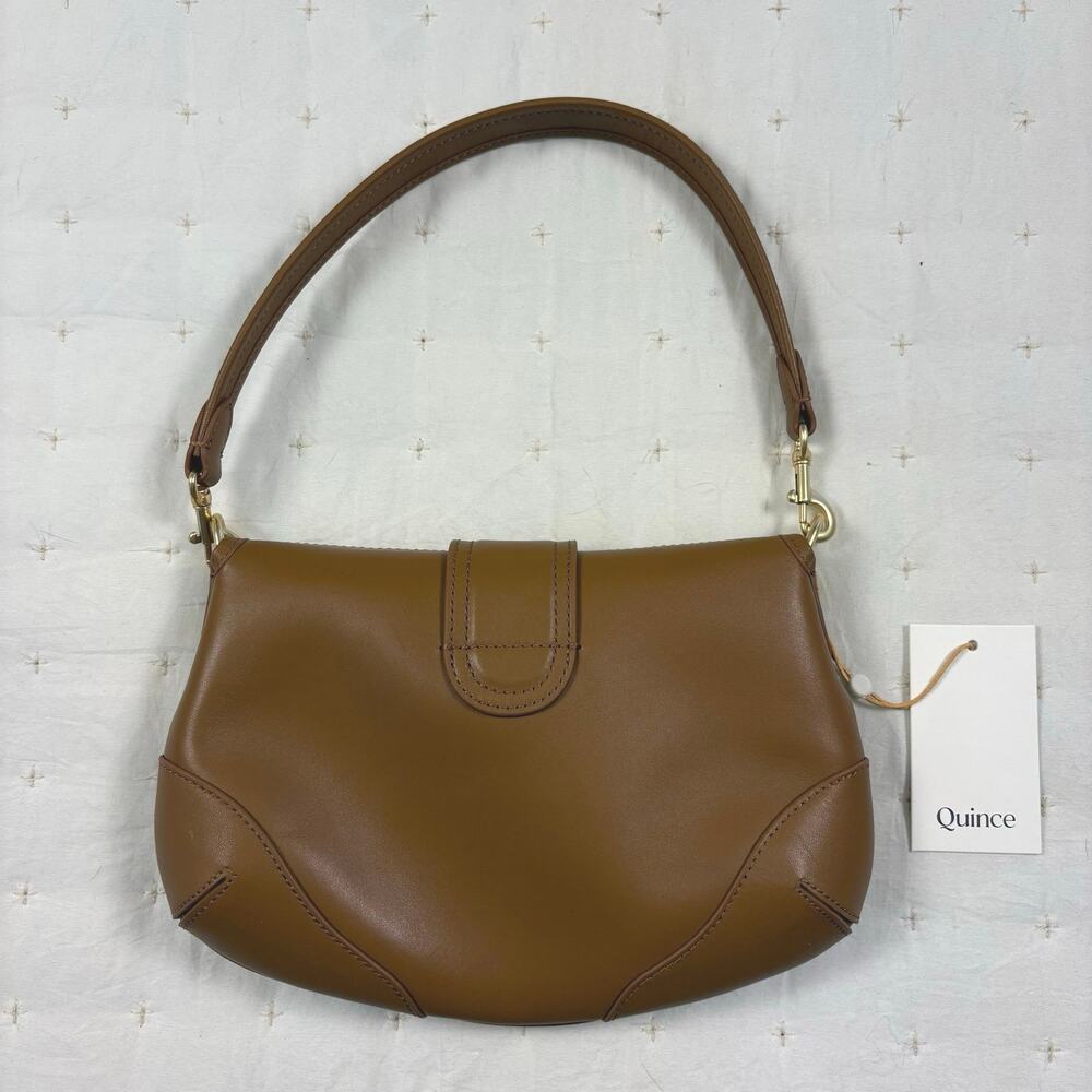 Quince Italian Leather Buckle Detail Shoulder Bag Cognac Brown Minimalist NWT - Picture 2 of 12